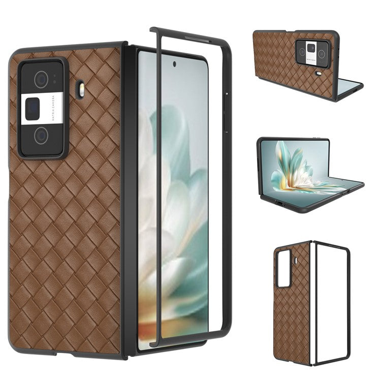 For Honor Magic Vs3 5G Case Woven Texture PU Leather Coated PC Mobile Phone Cover - Brown