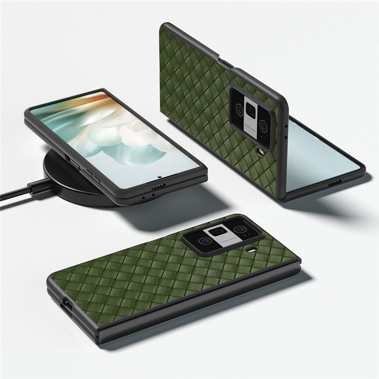 For Honor Magic Vs3 5G Case Woven Texture PU Leather Coated PC Mobile Phone Cover - Green