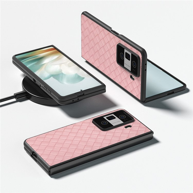 For Honor Magic Vs3 5G Case Woven Texture PU Leather Coated PC Mobile Phone Cover - Pink