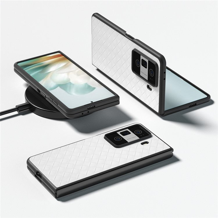 For Honor Magic Vs3 5G Case Woven Texture PU Leather Coated PC Mobile Phone Cover - White