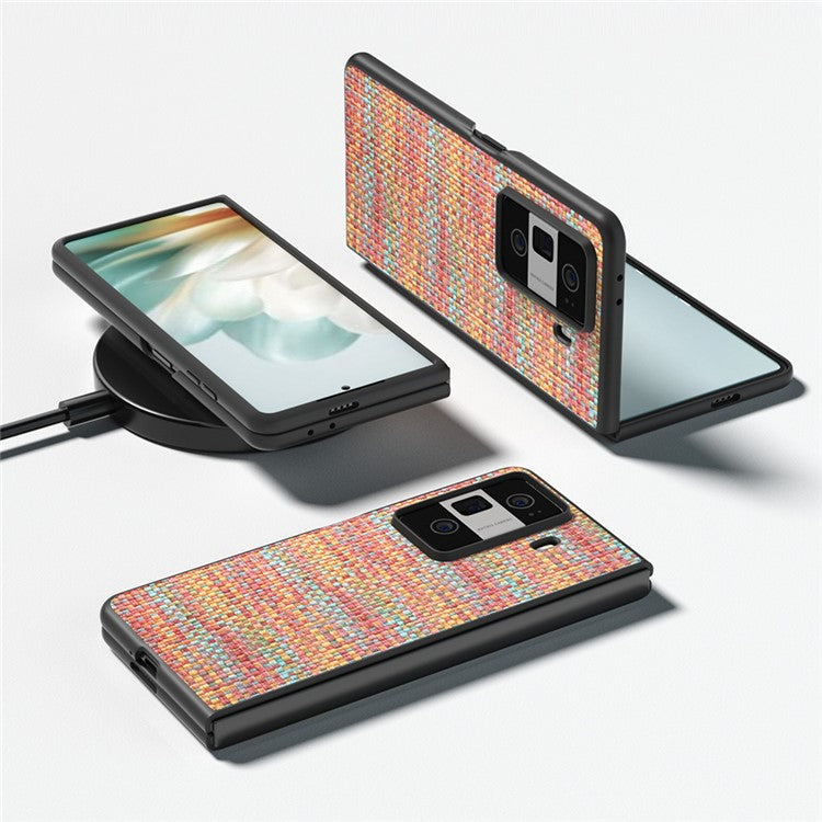 For Honor Magic Vs3 5G Case Leather+PC Phone Cover Plaid Texture - Orange Red