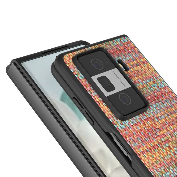 For Honor Magic Vs3 5G Case Leather+PC Phone Cover Plaid Texture - Orange Red