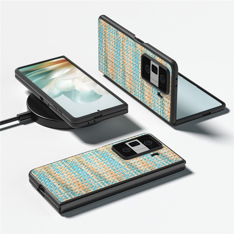 For Honor Magic Vs3 5G Case Leather+PC Phone Cover Plaid Texture - Blue