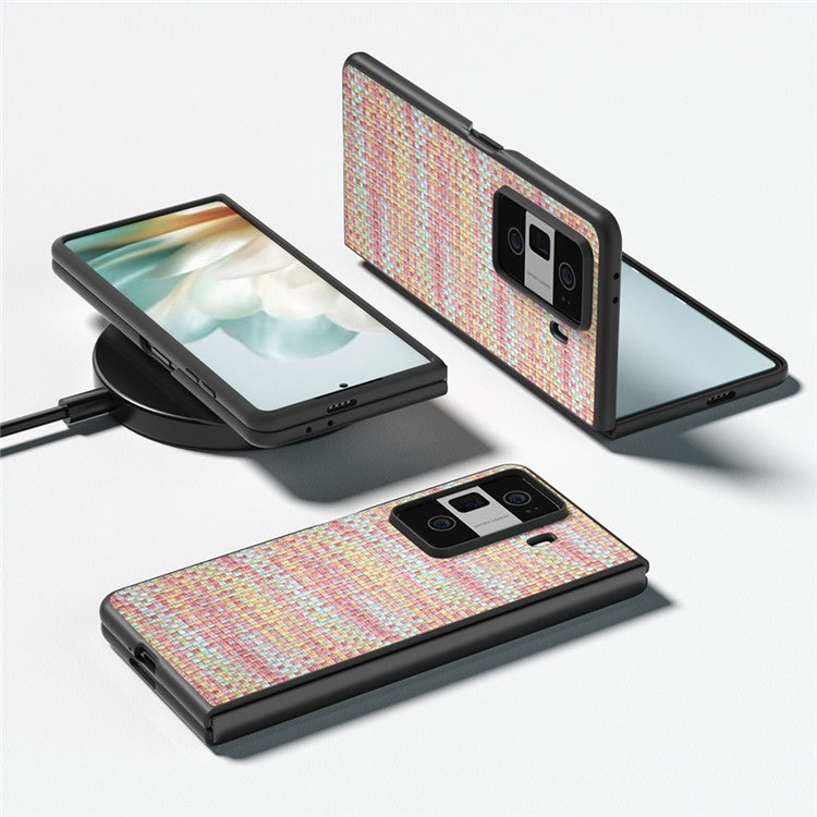 For Honor Magic Vs3 5G Case Leather+PC Phone Cover Plaid Texture - Pink