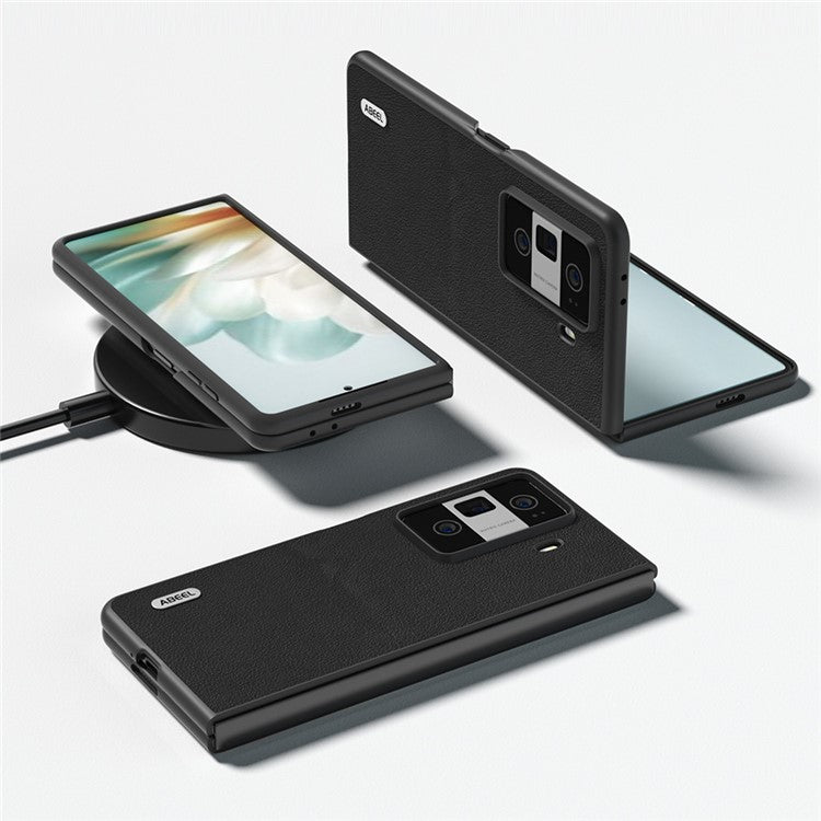 ABEEL For Honor Magic Vs3 5G Case Genuine Cow Leather Hard PC Phone Cover - Black