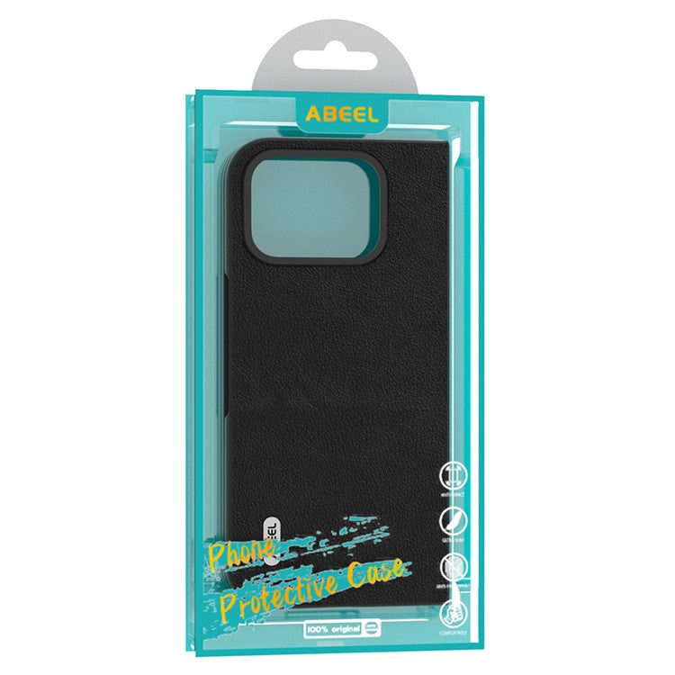 ABEEL For Google Pixel 9 Pro Fold 5G Case Genuine Cow Leather Hard PC Phone Cover - Black