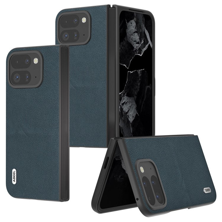 ABEEL For Google Pixel 9 Pro Fold 5G Case Genuine Cow Leather Hard PC Phone Cover - Green
