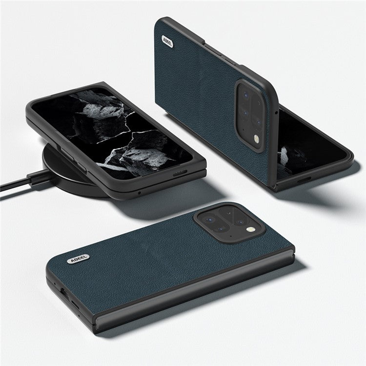 ABEEL For Google Pixel 9 Pro Fold 5G Case Genuine Cow Leather Hard PC Phone Cover - Green