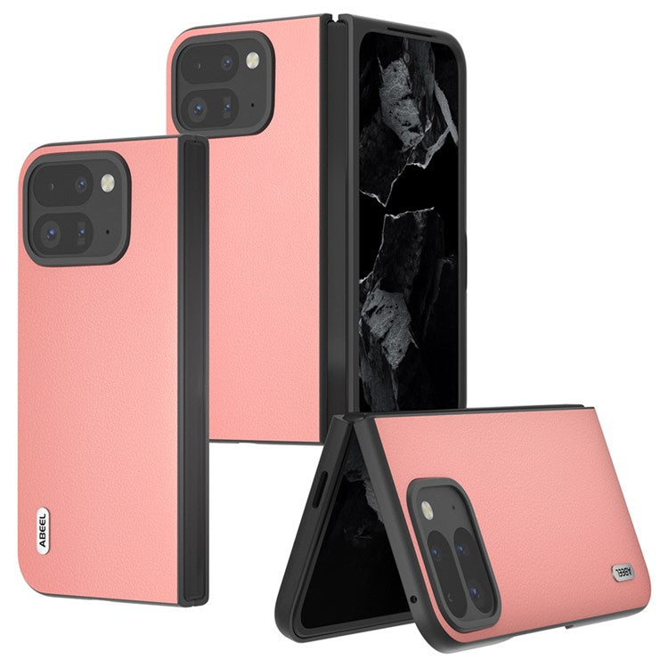 ABEEL For Google Pixel 9 Pro Fold 5G Case Genuine Cow Leather Hard PC Phone Cover - Pink