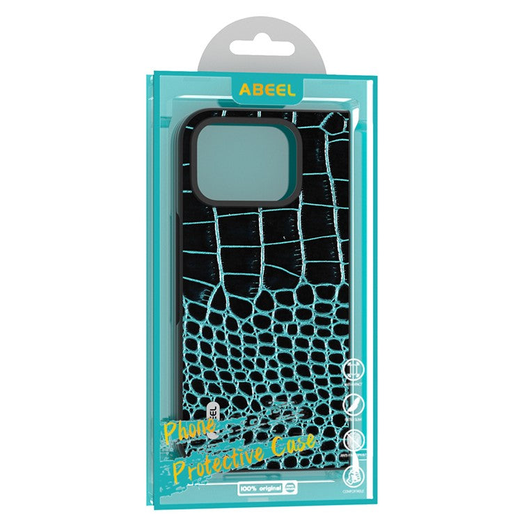 ABEEL For Google Pixel 9 Pro Fold 5G Case Genuine Cow Leather Back Phone Cover Crocodile Texture - Midnight Green