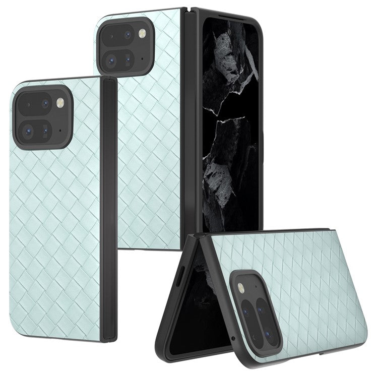 For Google Pixel 9 Pro Fold 5G Case Woven Texture PU Leather Coated PC Mobile Phone Cover - Light Green