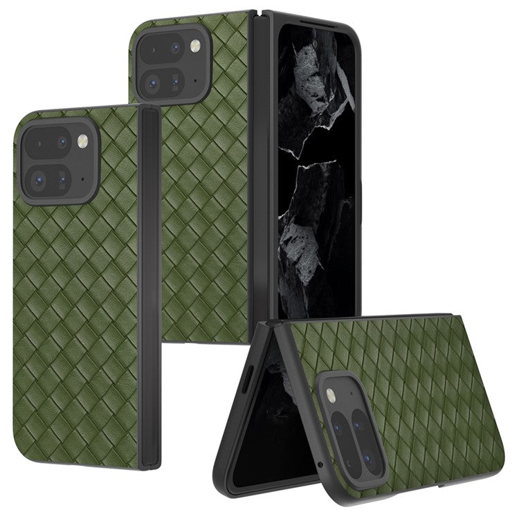 For Google Pixel 9 Pro Fold 5G Case Woven Texture PU Leather Coated PC Mobile Phone Cover - Green