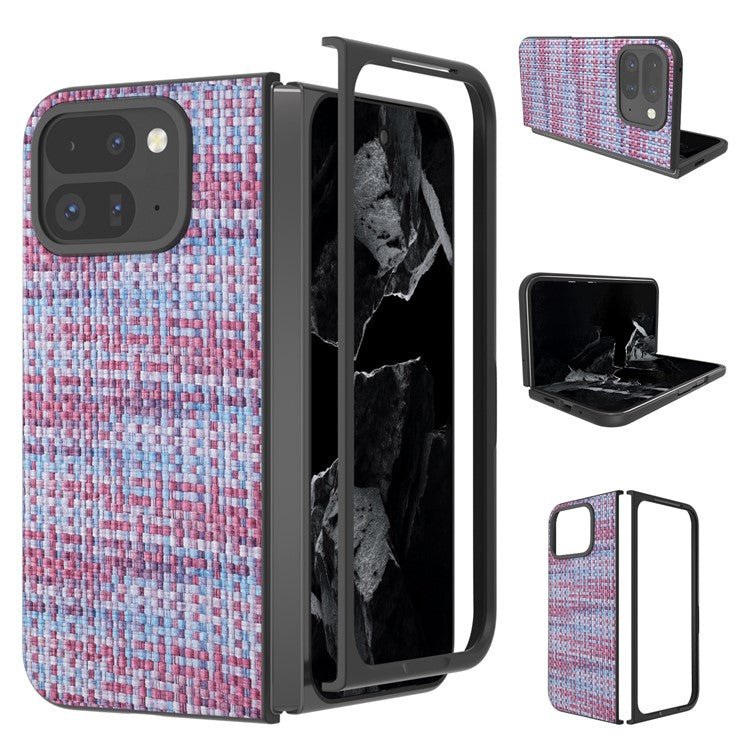 For Google Pixel 9 Pro Fold 5G Case Leather+PC Phone Cover Plaid Texture - Purple