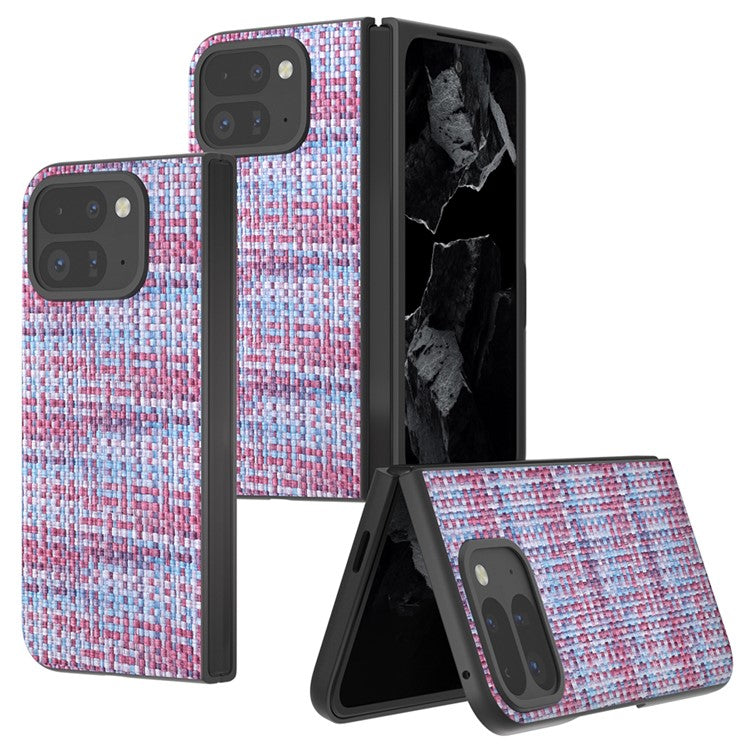 For Google Pixel 9 Pro Fold 5G Case Leather+PC Phone Cover Plaid Texture - Purple