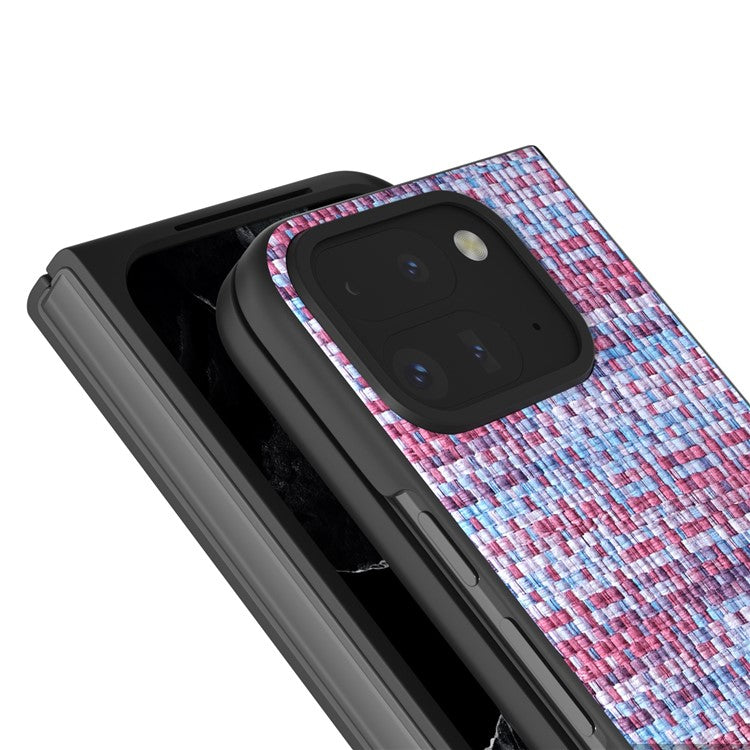 For Google Pixel 9 Pro Fold 5G Case Leather+PC Phone Cover Plaid Texture - Purple