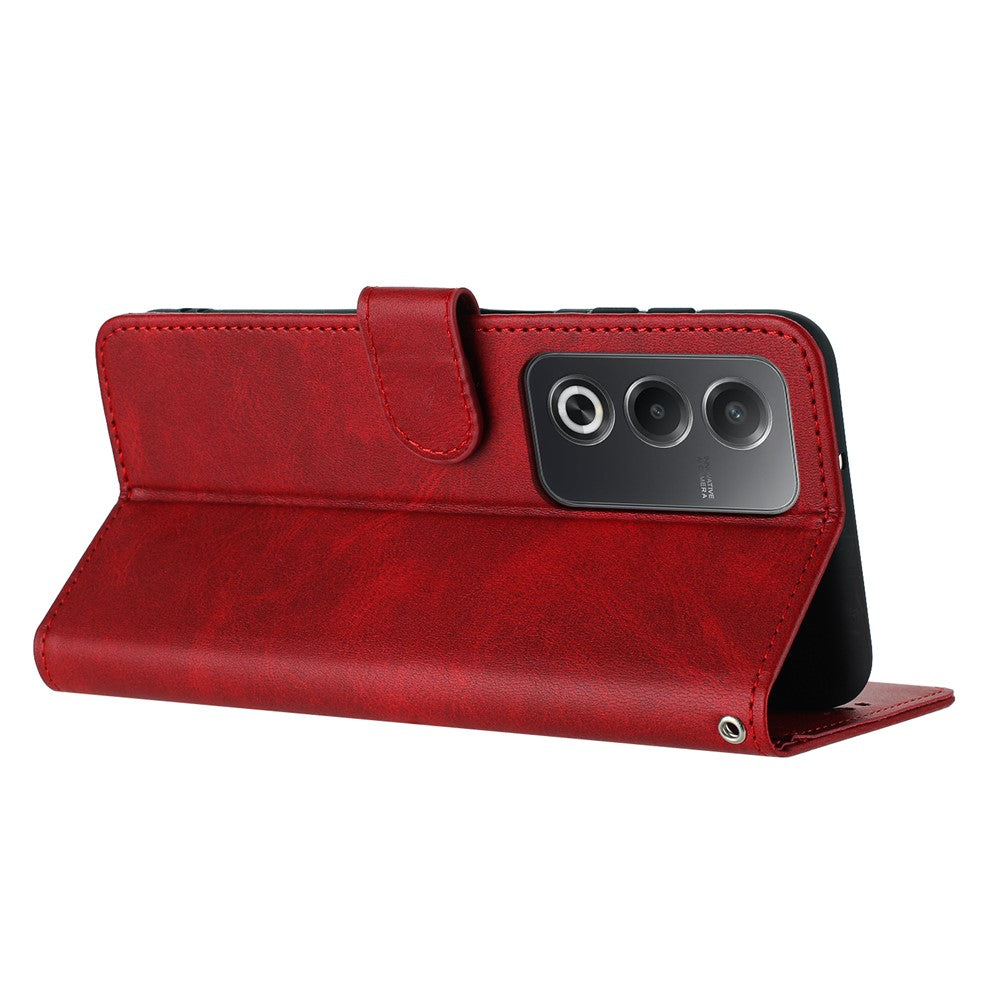 For Oppo K12x 5G (India) / A3 Pro (India) 5G / (Global) 5G Case Flip Stand PU Leather Wallet Phone Cover Calf Texture - Red
