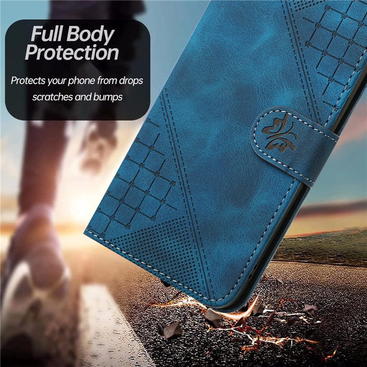 For Samsung Galaxy M15 5G / F15 5G Leather Wallet Case Butterfly Flower Imprinted Phone Cover with Strap - Sapphire