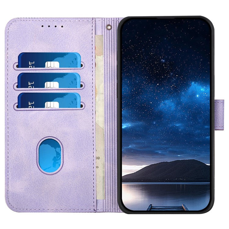 For Samsung Galaxy M15 5G / F15 5G Leather Wallet Case Butterfly Flower Imprinted Phone Cover with Strap - Light Purple
