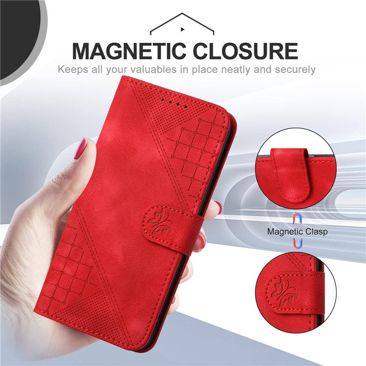 For Samsung Galaxy M15 5G / F15 5G Leather Wallet Case Butterfly Flower Imprinted Phone Cover with Strap - Red