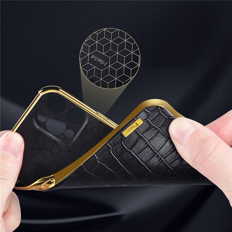 For iPhone 16 Pro Case Crocodile Texture Leather+TPU Electroplating Phone Cover with Ring Kickstand - Green