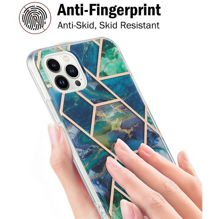 YB IMD Series-3 for iPhone 16 Pro TPU Case Marble Pattern Electroplated Phone Back Cover - Blue  /  Green