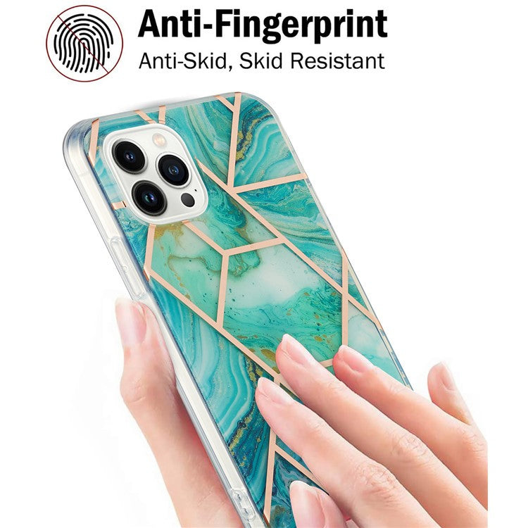 YB IMD Series-3 for iPhone 16 Pro TPU Case Marble Pattern Electroplated Phone Back Cover - Green