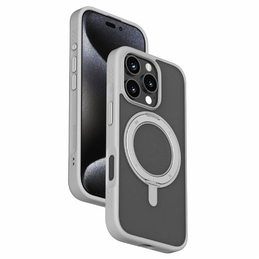 MOMAX MRAP24 For iPhone 16 Pro Magnetic Case TPU+PC Ring Kickstand Phone Cover - Light Grey