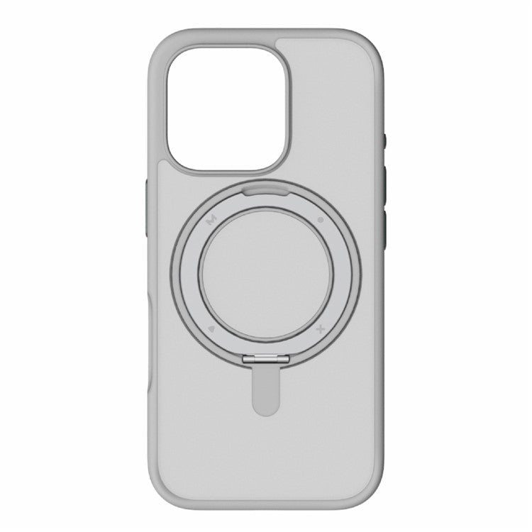 MOMAX MRAP24 For iPhone 16 Pro Magnetic Case TPU+PC Ring Kickstand Phone Cover - Light Grey