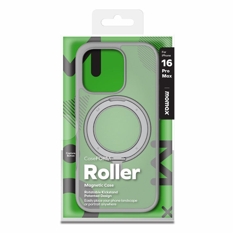 MOMAX MRAP24 For iPhone 16 Pro Magnetic Case TPU+PC Ring Kickstand Phone Cover - Light Grey