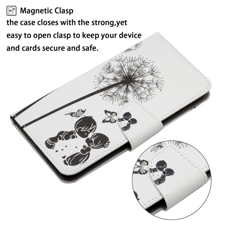 For iPhone 16 Case Pattern Printing Protective Leather Folio Phone Cover - Dandelion