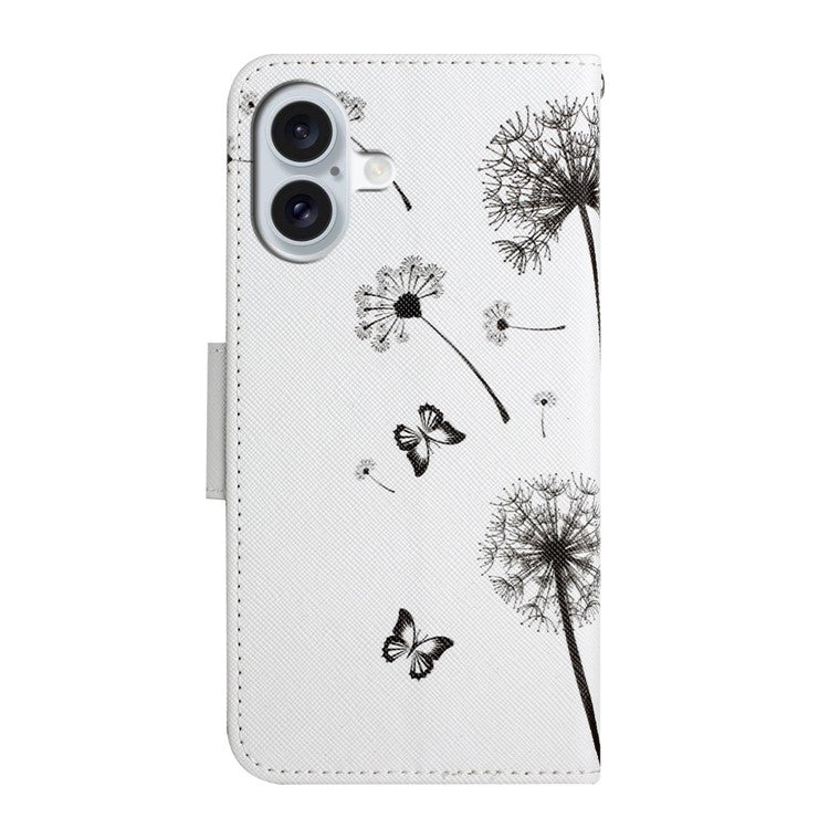 For iPhone 16 Case Pattern Printing Protective Leather Folio Phone Cover - Dandelion