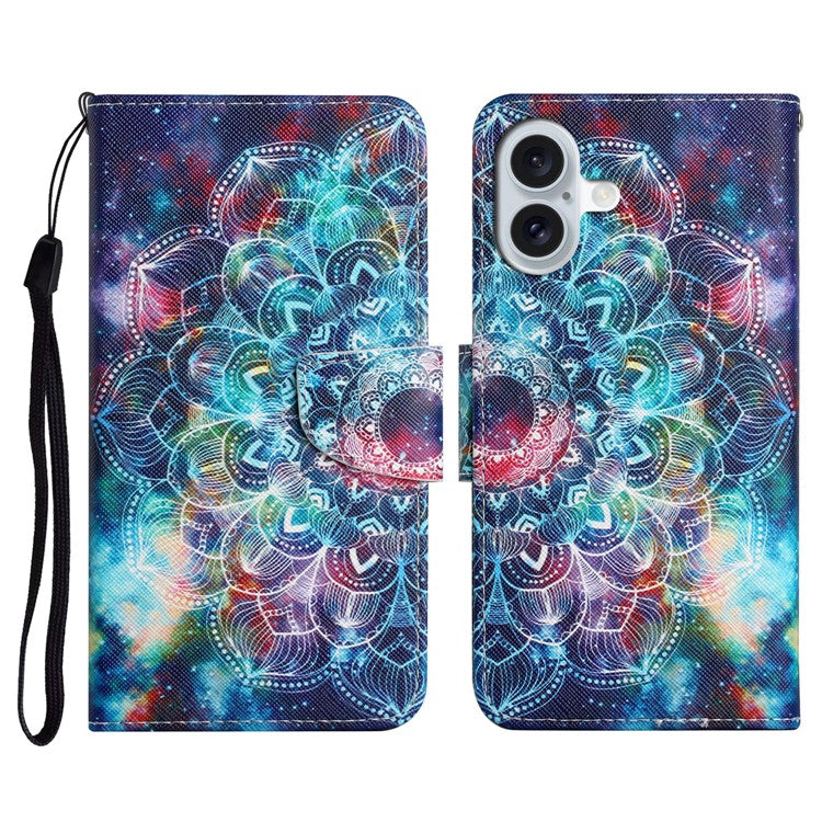 For iPhone 16 Case Pattern Printing Protective Leather Folio Phone Cover - Galaxy Mandala