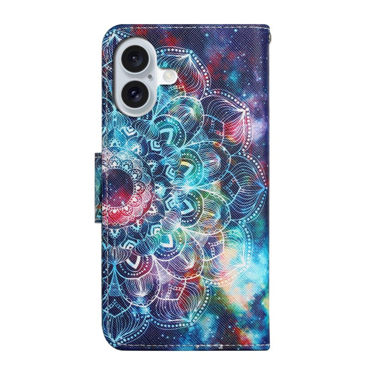 For iPhone 16 Case Pattern Printing Protective Leather Folio Phone Cover - Galaxy Mandala