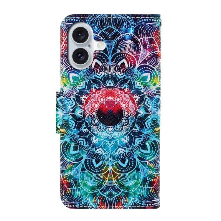 For iPhone 16 Case Pattern Printing Protective Leather Folio Phone Cover - Mandala