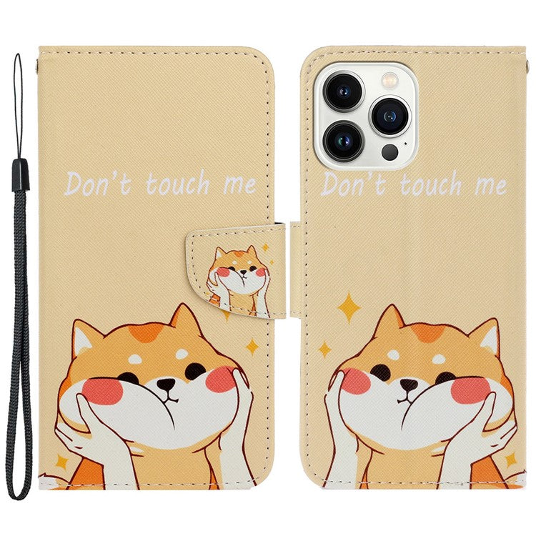For iPhone 16 Pro Case Pattern Printing Protective Leather Folio Phone Cover - Shiba Inu