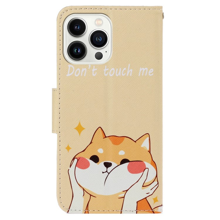 For iPhone 16 Pro Case Pattern Printing Protective Leather Folio Phone Cover - Shiba Inu