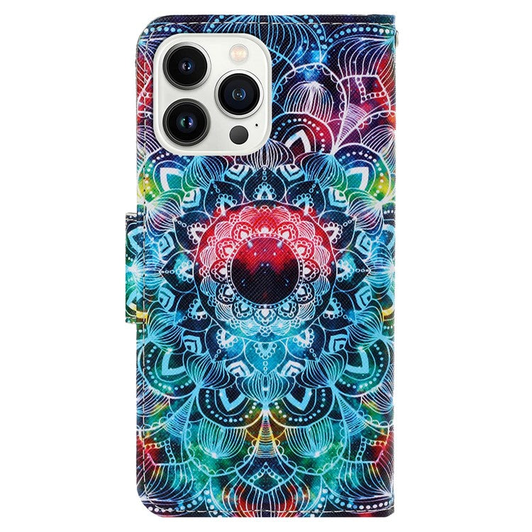 For iPhone 16 Pro Case Pattern Printing Protective Leather Folio Phone Cover - Mandala
