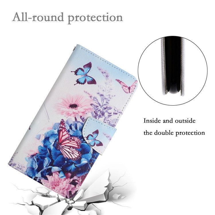 For iPhone 16 Plus Case Pattern Printing Protective Leather Folio Phone Cover - Purple Butterfly