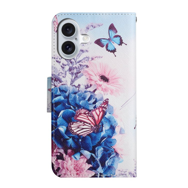 For iPhone 16 Plus Case Pattern Printing Protective Leather Folio Phone Cover - Purple Butterfly