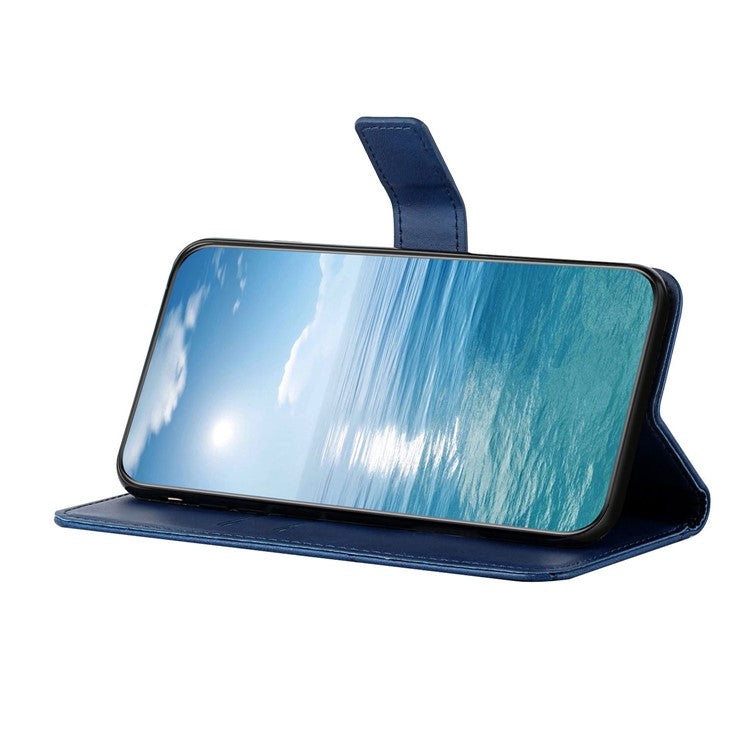 For iPhone 16 Plus Leather Case Line Pattern Wallet Phone Cover - Blue