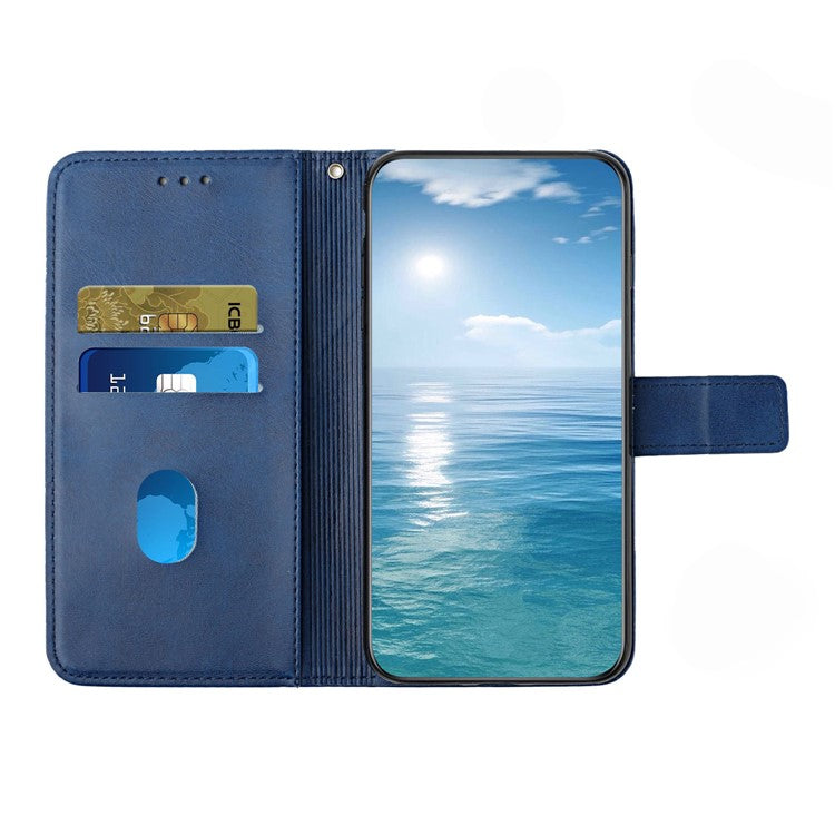 For iPhone 16 Plus Leather Case Line Pattern Wallet Phone Cover - Blue