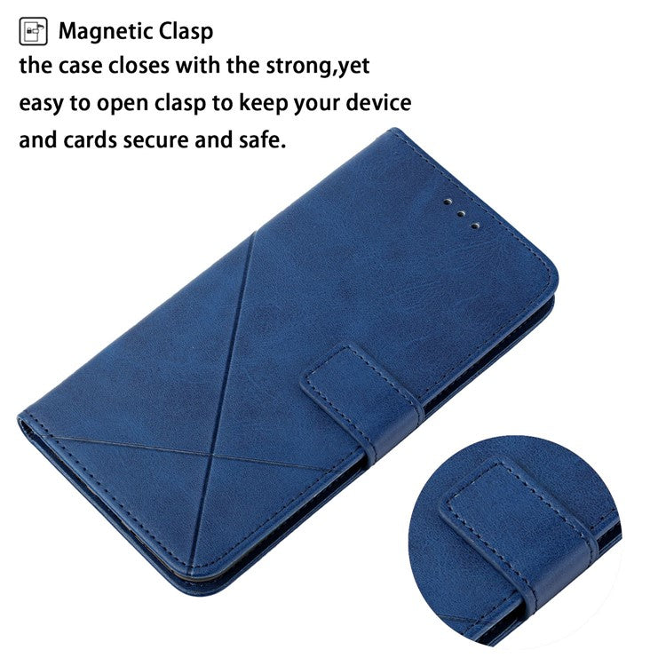 For iPhone 16 Plus Leather Case Line Pattern Wallet Phone Cover - Blue