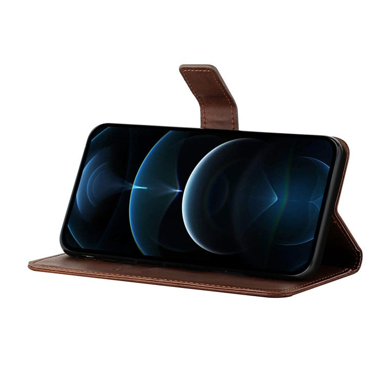 For iPhone 16 Pro Leather Case Line Pattern Wallet Phone Cover - Brown