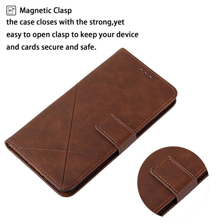 For iPhone 16 Pro Leather Case Line Pattern Wallet Phone Cover - Brown