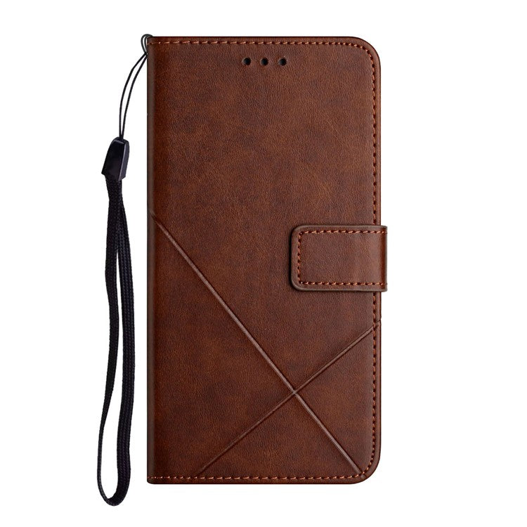 For iPhone 16 Pro Leather Case Line Pattern Wallet Phone Cover - Brown