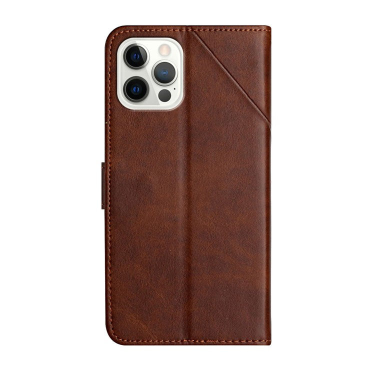 For iPhone 16 Pro Leather Case Line Pattern Wallet Phone Cover - Brown