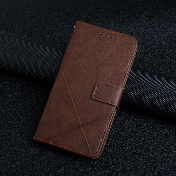 For iPhone 16 Pro Leather Case Line Pattern Wallet Phone Cover - Brown