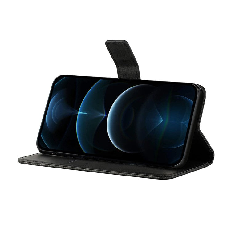 For iPhone 16 Pro Leather Case Line Pattern Wallet Phone Cover - Black