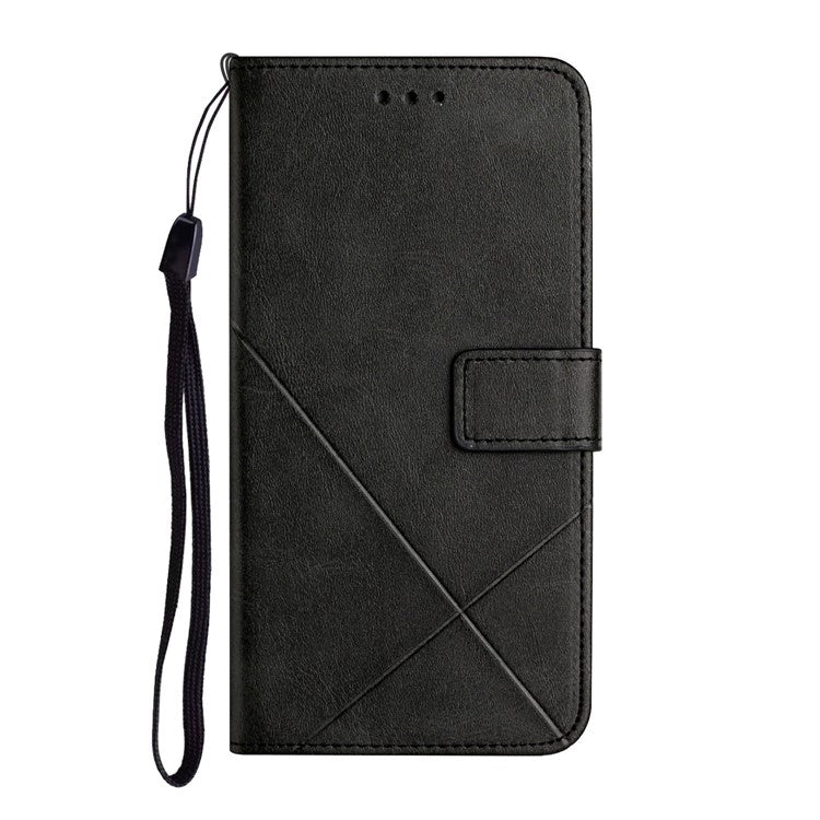 For iPhone 16 Pro Leather Case Line Pattern Wallet Phone Cover - Black
