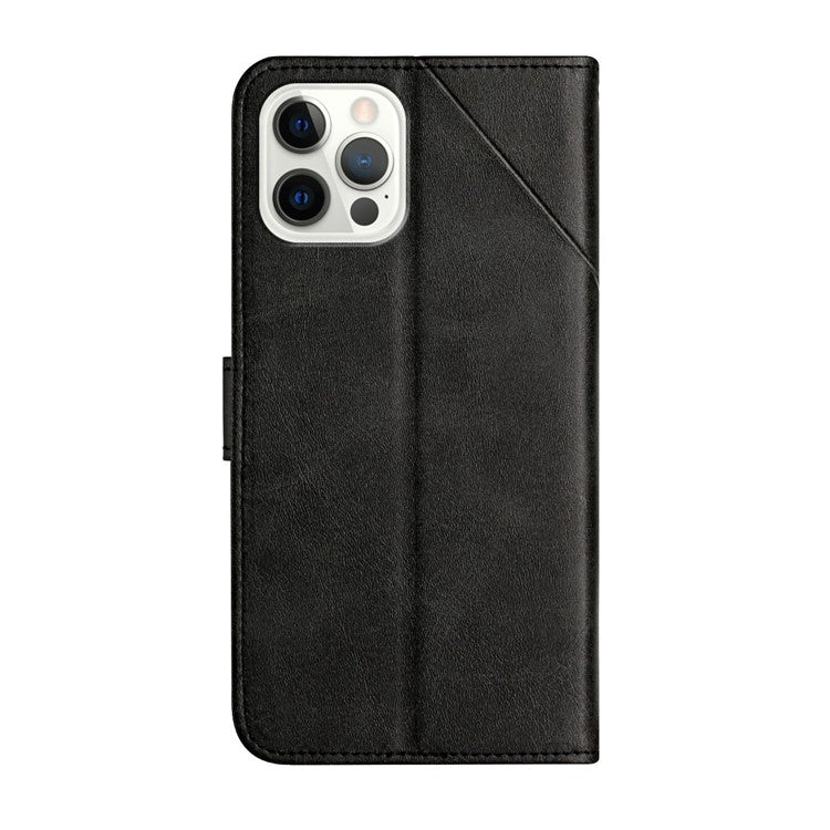For iPhone 16 Pro Leather Case Line Pattern Wallet Phone Cover - Black